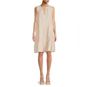 J. McLaughlin Christa Linen Tassel Tiered Shift Dress in Tan Size Medium NWT